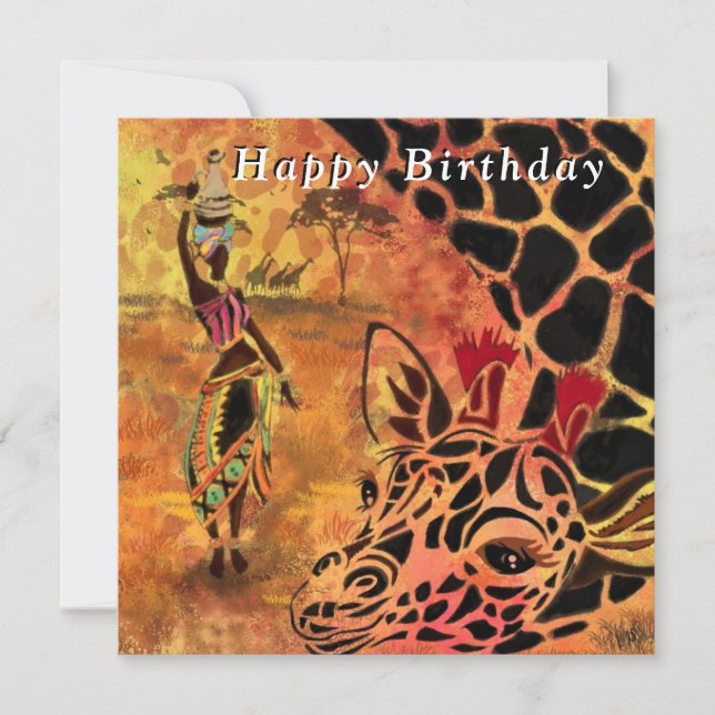 Happy Birthday - African Girl and Giraffe  Friends (Front)