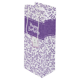 Happy Birthday Age 105 Number Pattern Purple/White Wine Gift Bag