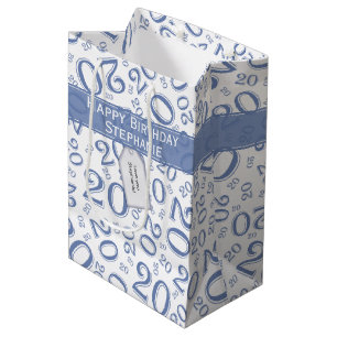 Happy Birthday Age 20 Number Pattern Blue/White Medium Gift Bag