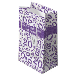 Happy Birthday Age 20 Number Pattern Purple/White Small Gift Bag