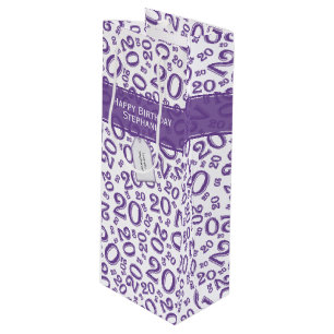 Happy Birthday Age 20 Number Pattern Purple/White Wine Gift Bag