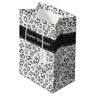 Happy Birthday Age 55 Number Pattern Black/White Medium Gift Bag