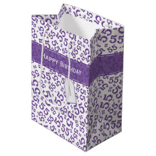 Happy Birthday Age 55 Number Pattern Purple/White Medium Gift Bag
