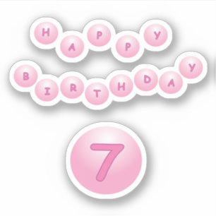 Happy Birthday Age 7 Pink Bouncy Balls Sticker