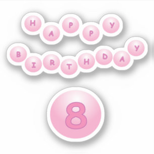 Happy Birthday Age 8 Pink Bouncy Balls Sticker