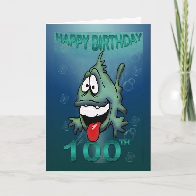 Happy Birthday Ages Happy Fish 100th birthday Card (Front)