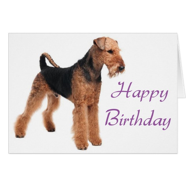 Happy Birthday Airedale Terrier Puppy Dog Purple (Front Horizontal)