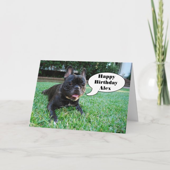 Happy Birthday Alex French Bulldog Card (Front)