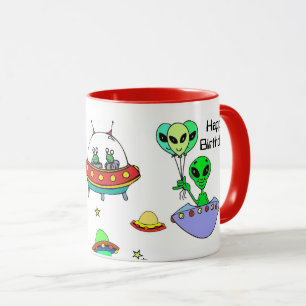 Happy Birthday Alien Ship Cup Customise Coffee Mug