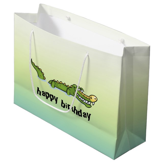 Happy Birthday Alligator Large Gift Bag (Front Angled)