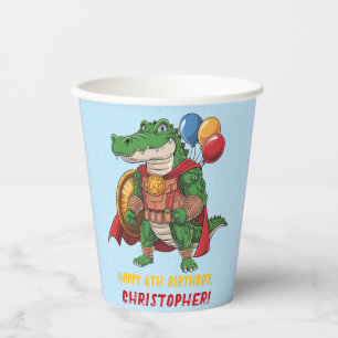 Happy Birthday Alligator Superhero Birthday Party Paper Cups