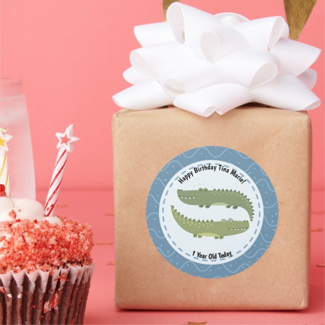 Happy Birthday Alligators Crocodiles Together Classic Round Sticker (Party)