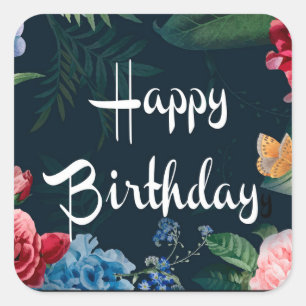 Happy Birthday, Always Blooming, Square Sticker