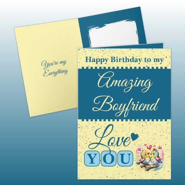 Happy birthday amazing boyfriend birds blue card (Creator Uploaded)