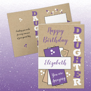 Happy Birthday amazing Daughter purple rustic Card