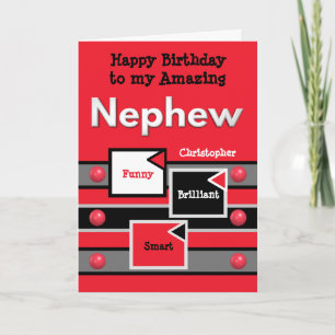 Happy Birthday Amazing Nephew red grey black Card