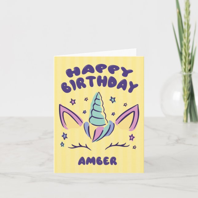 Happy Birthday Amber  | Unicorn Birthday Card (Front)