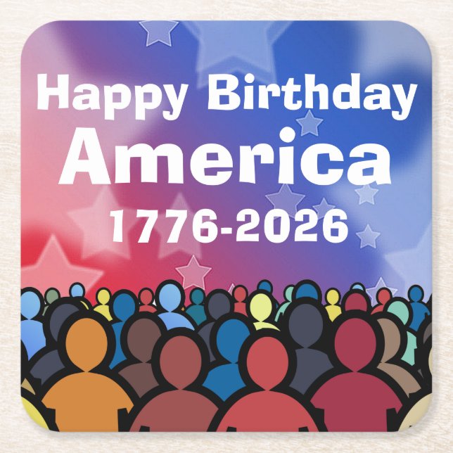 Happy Birthday America 1776 to 2026 Square Paper Coaster (Front)