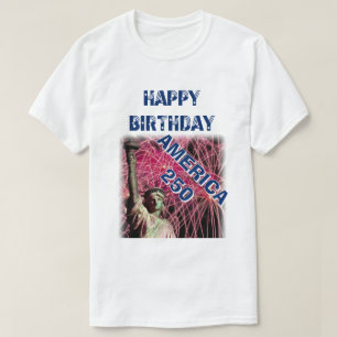 Happy Birthday America 250 Stars Stripes Blue T-Shirt