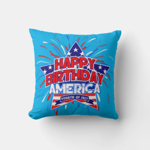 Happy Birthday America 4th July Independence BLUE Cushion