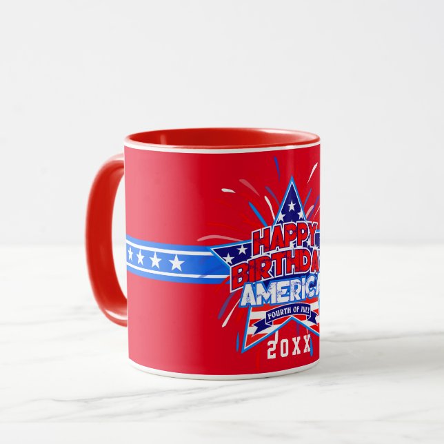 Happy Birthday America 4th July Independence RED Mug (Front Left)