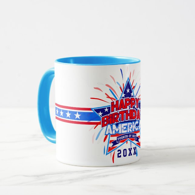 Happy Birthday America 4th July Independence WHITE Mug (Front Left)