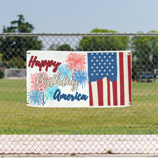 Happy Birthday America 4th Of July Party Banner (Insitu)