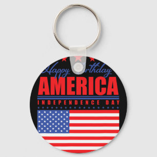 Happy Birthday America Independence Day July 4th Key Ring