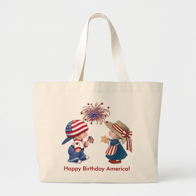 Happy Birthday America Large Tote Bag (Front)