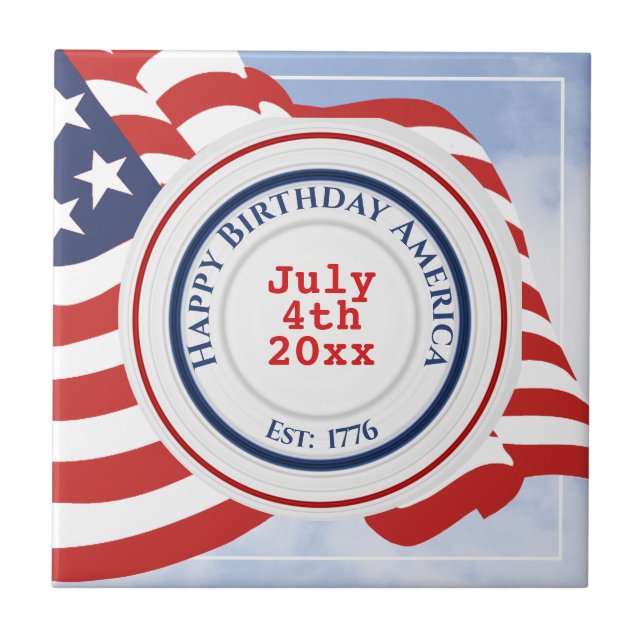 Happy Birthday America Patriotic Circles 1779 Flag Tile (Front)