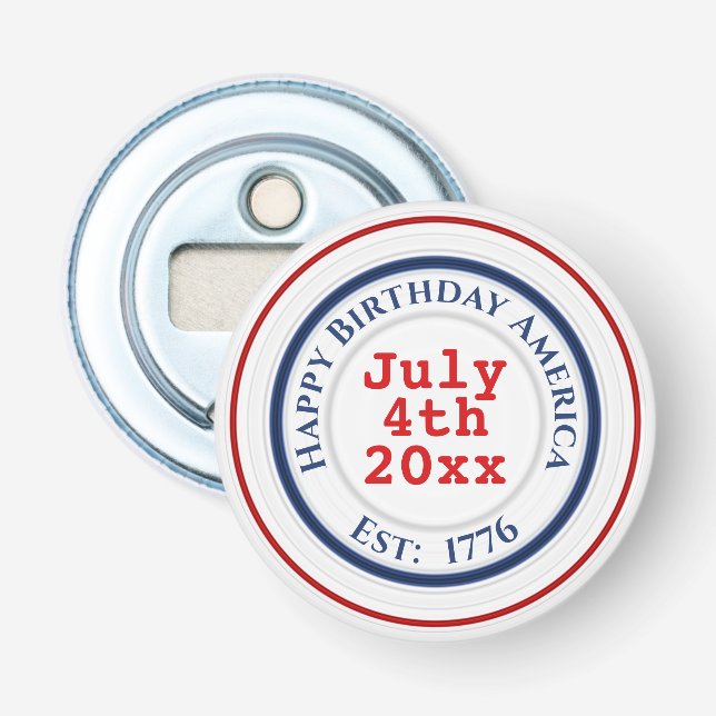 Happy Birthday America Red White & Blue Rings Bottle Opener (Front)