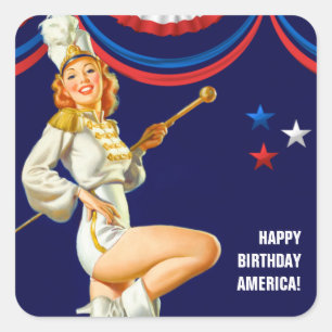 Happy Birthday, America. Retro Pin-up  Square Sticker