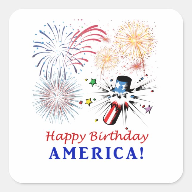 Happy Birthday America Square Sticker (Front)