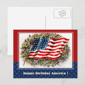 Happy Birthday, America. Vintage USA Flag Postcard