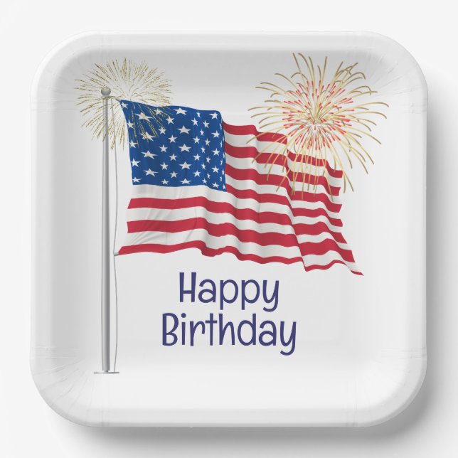 Happy Birthday American Flag Paper Plate (Front)