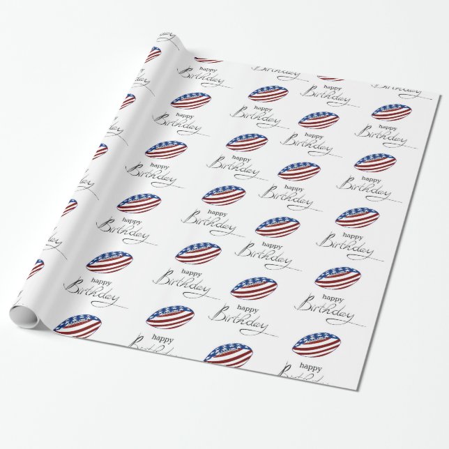 Happy Birthday American Football Ball Wrapping Paper (Unrolled)
