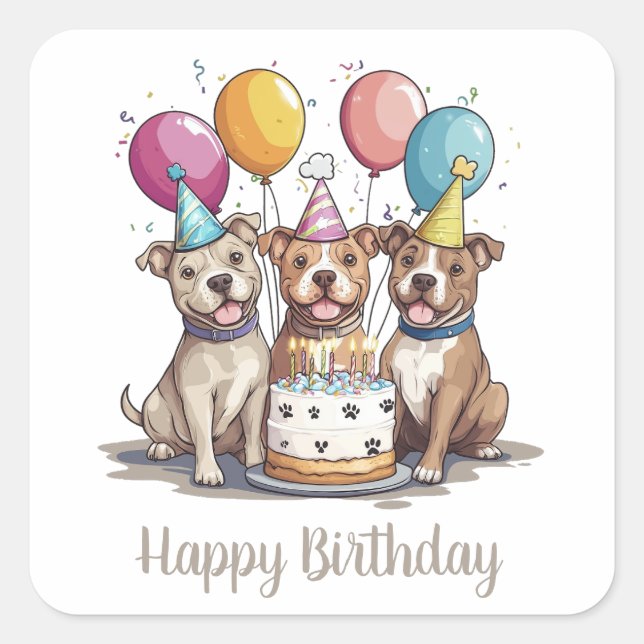 Happy Birthday American Pit Bull Terrier Dogs Square Sticker (Front)