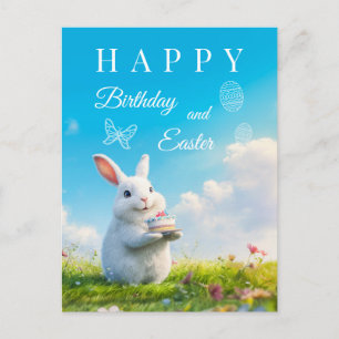 Happy Birthday and Easter Bunny Holiday Postcard