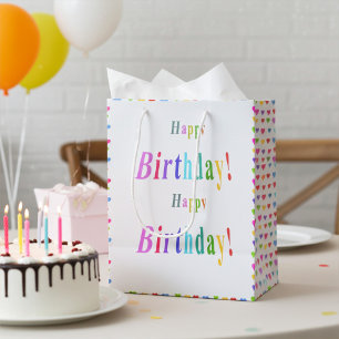 Happy Birthday and Flirty Hearts Pastel Colours Medium Gift Bag