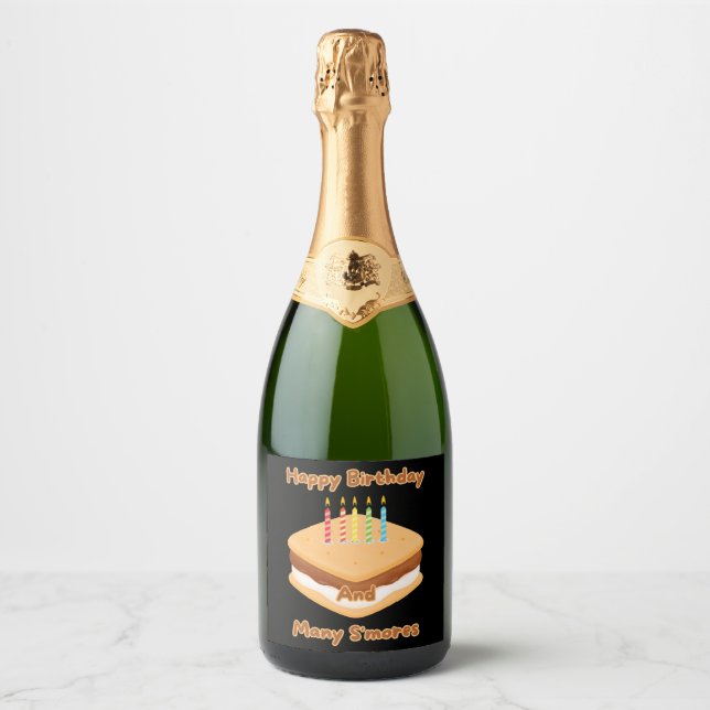 Happy Birthday And Many S'mores Sparkling Wine Lab Label (Front)