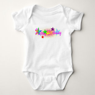 Happy Birthday and Stars - Baby Bodysuit