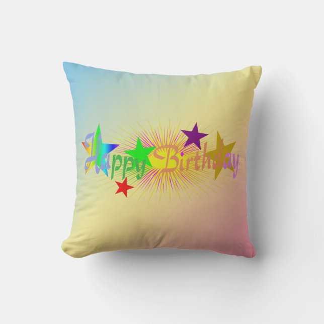Happy Birthday and Stars - Cushion (Front)