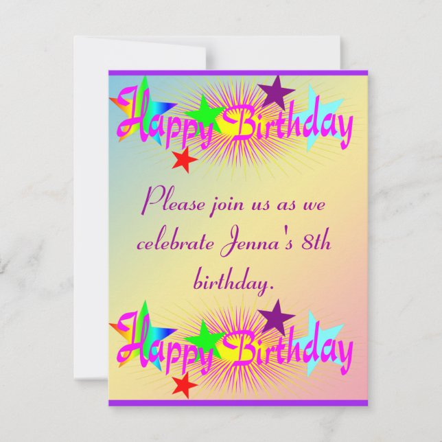 Happy Birthday and Stars - Invitation (Front)