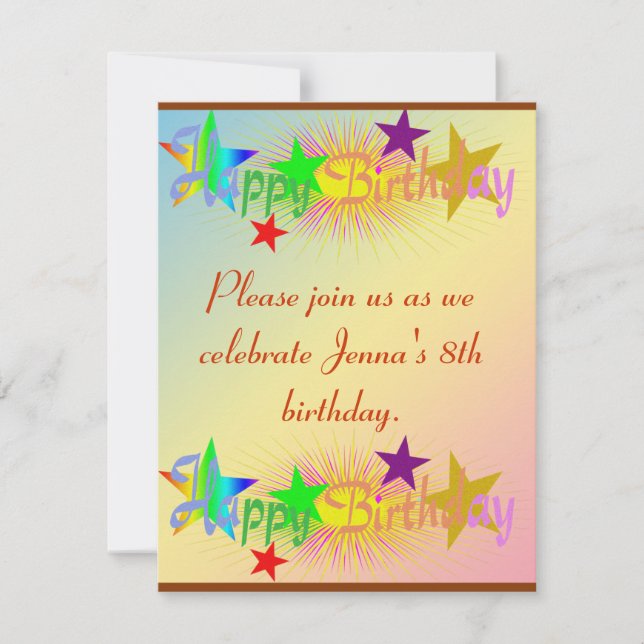Happy Birthday and Stars - Invitation (Front)