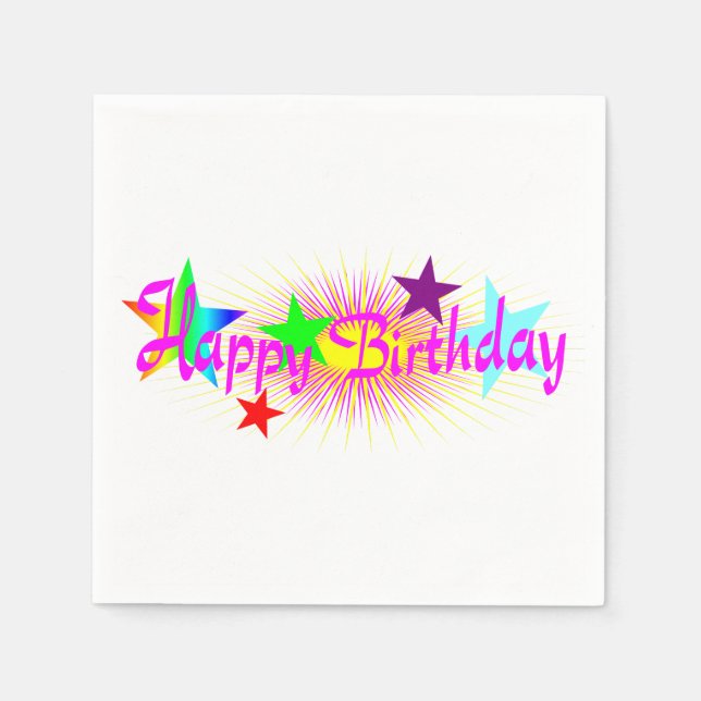 Happy Birthday and Stars - Napkin (Front)