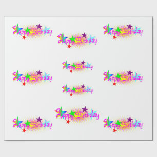Happy Birthday and Stars - Wrapping Paper