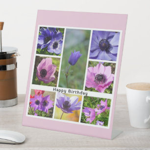 Happy Birthday Anemone Photo Collage Pedestal Sign