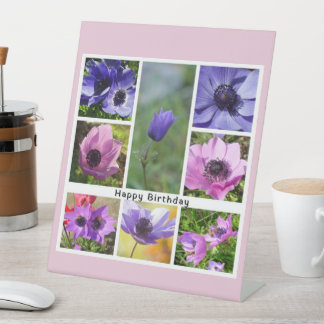 Happy Birthday Anemone Photo Collage Pedestal Sign