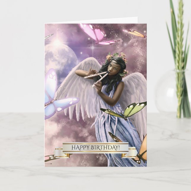 Happy Birthday. Angel with Butterflies Card (Front)