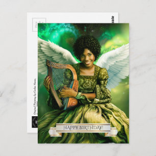 Happy Birthday. Angel with Harp Postcard